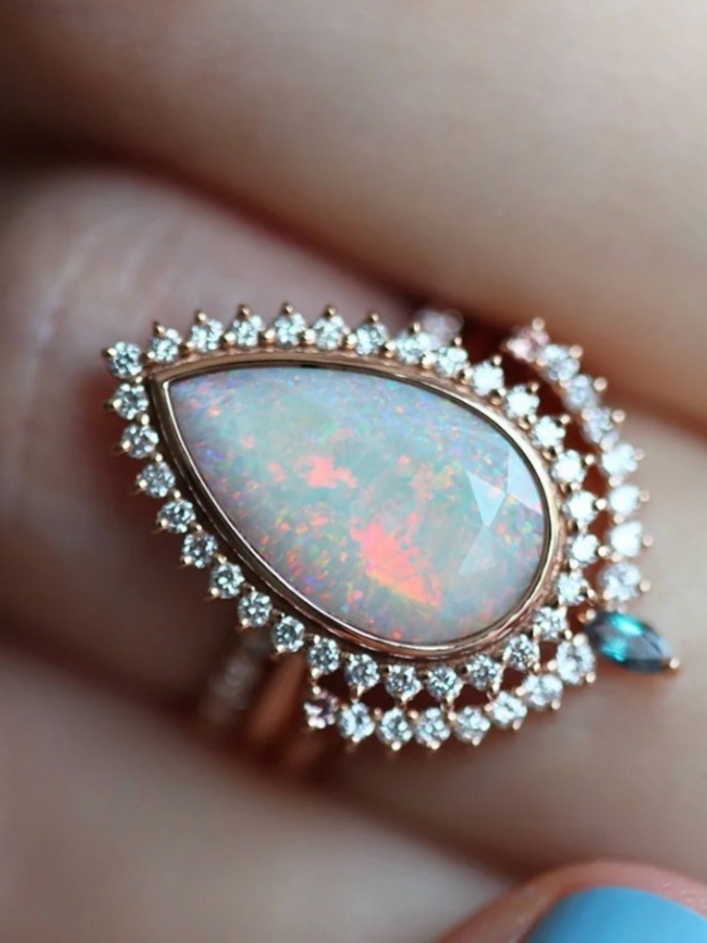 NEW 18K ROSE GOLD OPAL RING 2pc SET - Picture 5 of 5